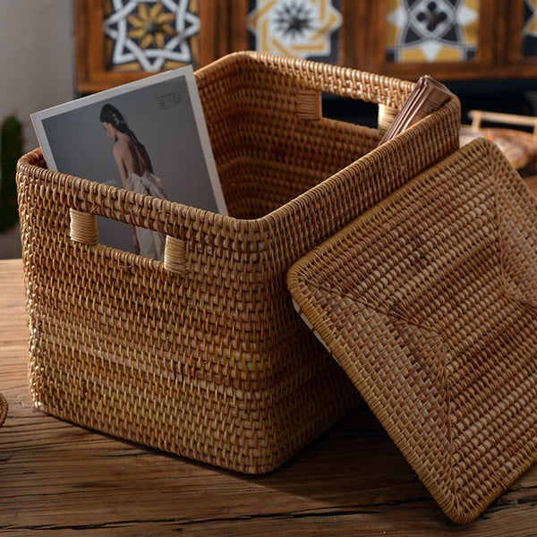 Oversized Rectangular Storage Basket with Lid, Woven Rattan Storage Basket for Shelves, Storage Baskets for Bedroom, Extra Large Storage Baskets for Clothes-Art Painting Canvas