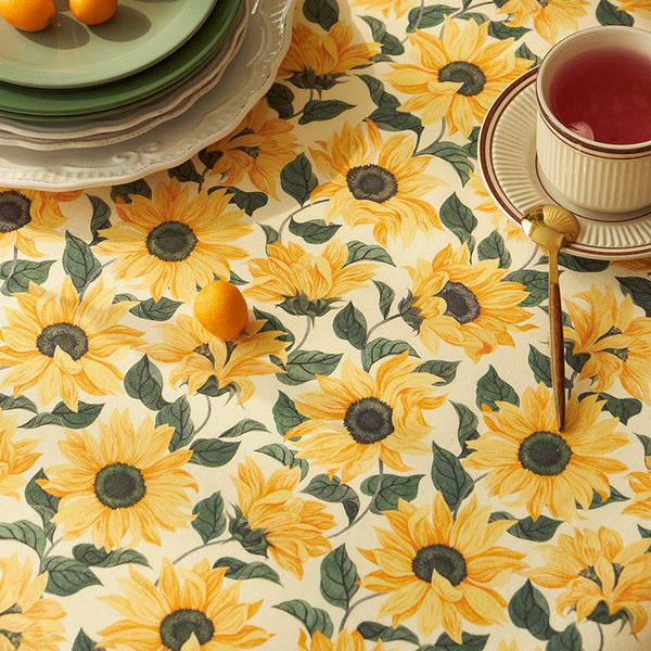 Modern Rectangle Tablecloth for Dining Room Table, Yellow Sunflower Pattern Farmhouse Table Cloth, Square Tablecloth for Round Table-Art Painting Canvas