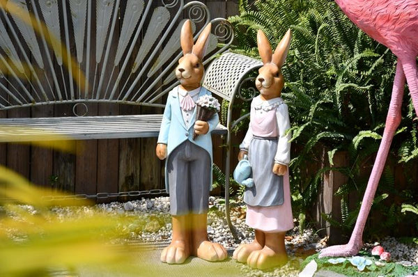 Rabbit Statues, Animal Statue for Garden Ornaments, Extra Large Rabbit Couple Statue, Villa Courtyard Decor, Outdoor Garden Design Ideas, Garden Decoration Ideas-Art Painting Canvas