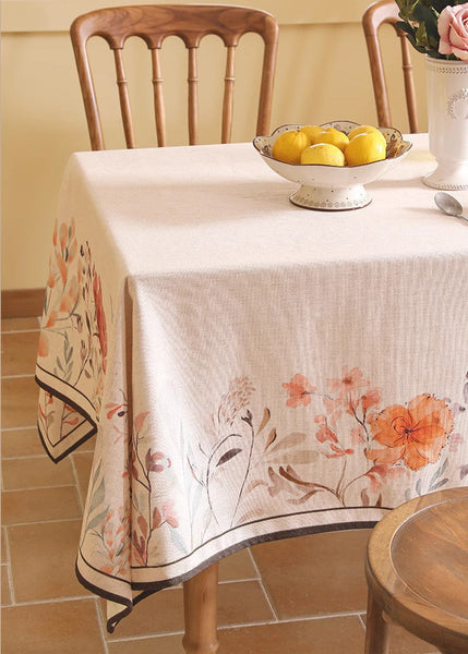 Spring Flower Rustic Table Cover, Rectangle Tablecloth for Dining Table, Extra Large Modern Tablecloth, Square Linen Tablecloth for Coffee Table-Art Painting Canvas