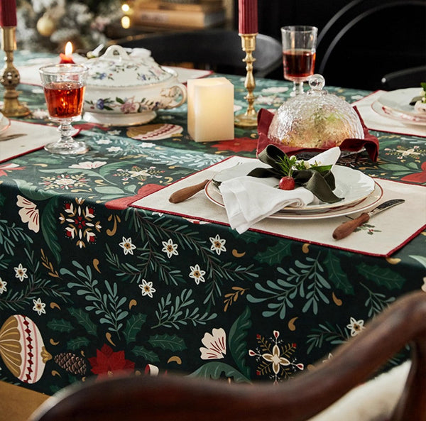 Jingle Bell Christmas Table Covers for Dining Table, Green Table Cloth for Oval Table, Large Modern Rectangle Tablecloth for Large Table-Art Painting Canvas