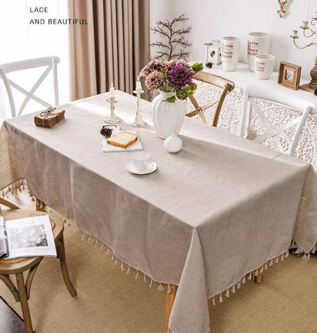 Brown Tablecloth for Home Decoration, Simple Linen Rectangle Table Cover for Dining Room Table, Modern Table Cloth, Square Tablecloth for Oval Table-Art Painting Canvas