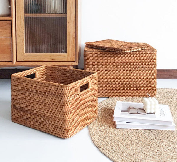 Square Storage Basket with Lid, Extra Large Storage Baskets for Clothes, Rattan Storage Basket for Shelves, Oversized Storage Baskets for Kitchen-Art Painting Canvas