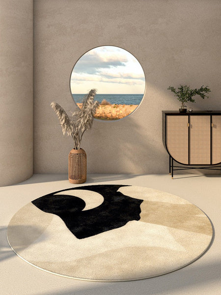 Modern Runner Rugs Next to Bed, Round Area Rug for Dining Room, Coffee Table Rugs, Contemporary Area Rugs for Bedroom, Circular Modern Area Rugs-Art Painting Canvas