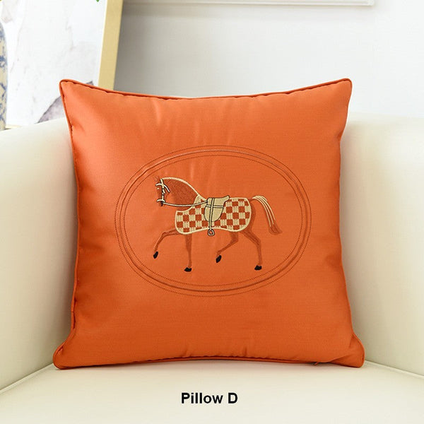 Modern Sofa Decorative Pillows, Embroider Horse Pillow Covers, Modern Decorative Throw Pillows, Horse Decorative Throw Pillows for Couch-Art Painting Canvas