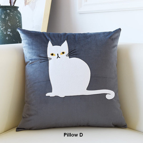 Modern Sofa Decorative Pillows, Cat Decorative Throw Pillows for Couch, Lovely Cat Pillow Covers for Kid's Room, Modern Decorative Throw Pillows-Art Painting Canvas