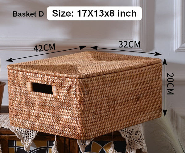 Square Storage Basket with Lid, Extra Large Storage Baskets for Clothes, Rattan Storage Basket for Shelves, Oversized Storage Baskets for Kitchen-Art Painting Canvas