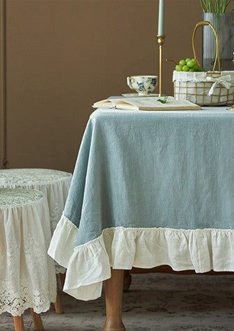 Extra Large Rectangle Tablecloth for Dining Room Table, Blue Modern Table Cloth, Ramie Tablecloth for Home Decoration, Square Tablecloth for Round Table-Art Painting Canvas