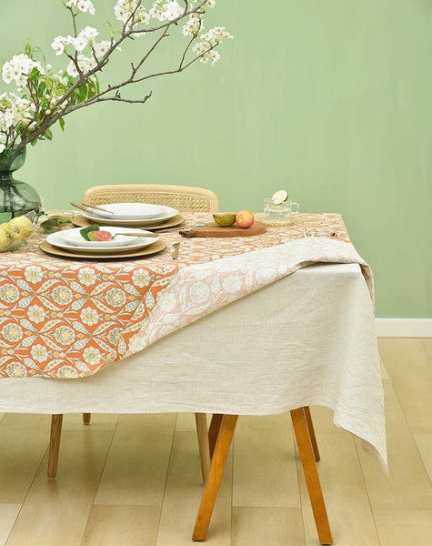 Modern Square Tablecloth, Bohemia Oriental Bilayer Tablecloths, Country Farmhouse Tablecloth for Round Table, Large Rectangle Table Covers for Dining Room Table, Rustic Table Cloths for Kitchen-Art Painting Canvas