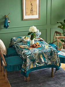 Large Modern Rectangle Tablecloth for Dining Room Table, Blue Flower Pattern Farmhouse Table Cloth, Square Tablecloth for Round Table-Art Painting Canvas