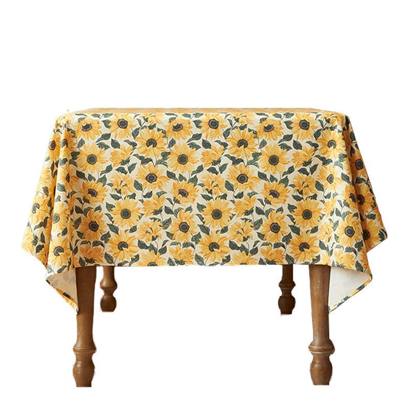 Modern Rectangle Tablecloth for Dining Room Table, Yellow Sunflower Pattern Farmhouse Table Cloth, Square Tablecloth for Round Table-Art Painting Canvas