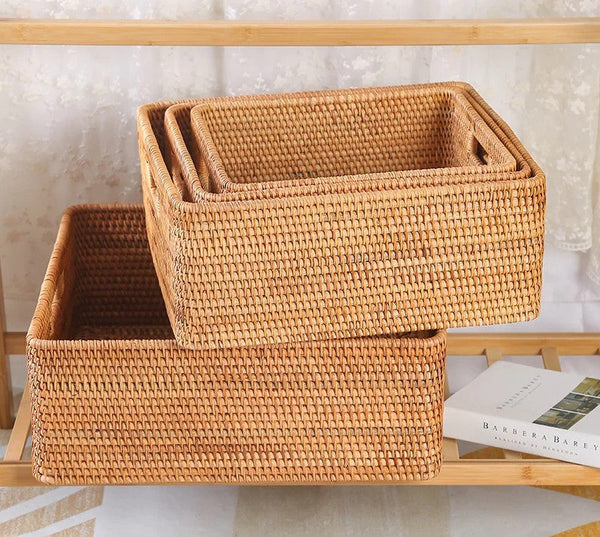 Woven Rattan Storage Baskets for Bedroom, Storage Basket for Shelves, Large Rectangular Storage Baskets for Clothes, Storage Baskets for Kitchen-Art Painting Canvas