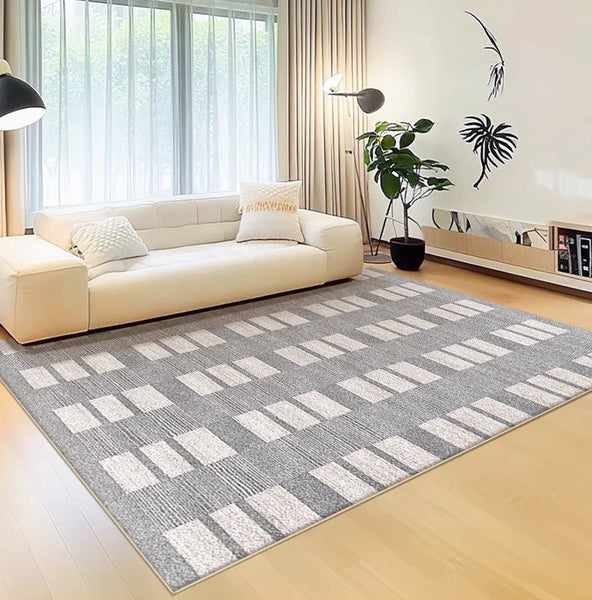 Dining Room Floor Rug, Large Gray Floor Rugs for Living Room, Modern Floor Rugs for Bedroom, Extra Large Geometric Modern Rugs for Office-Art Painting Canvas