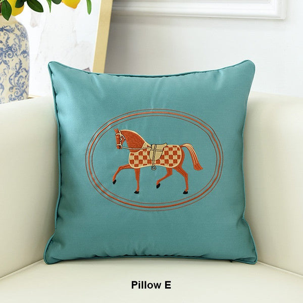 Modern Decorative Throw Pillows, Horse Decorative Throw Pillows for Couch, Embroider Horse Pillow Covers, Modern Sofa Decorative Pillows-Art Painting Canvas