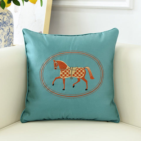 Modern Sofa Decorative Pillows, Embroider Horse Pillow Covers, Modern Decorative Throw Pillows, Horse Decorative Throw Pillows for Couch-Art Painting Canvas