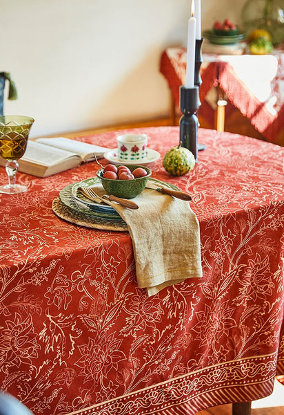 Large Modern Rectangle Tablecloth for Dining Room Table, Red Christmas Flower Pattern Tablecloth for Oval Table, Square Table Covers for Kitchen, Farmhouse Table Cloth for Round Table-Art Painting Canvas