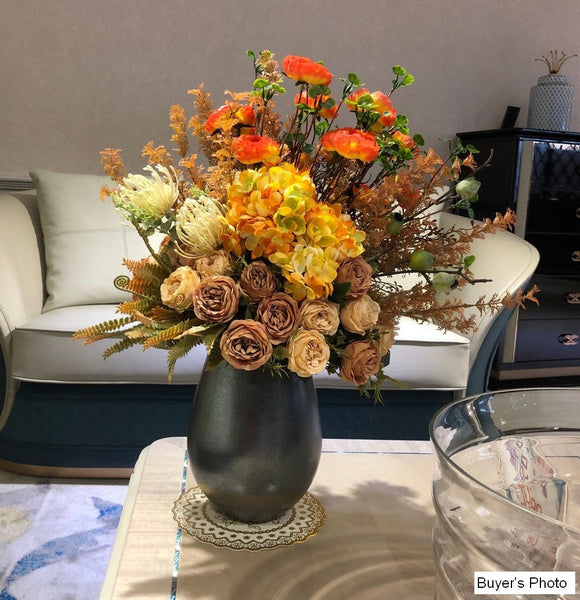 Modern Artificial Floral Arrangement for Bedroom, Large Bunch of Autumn Flowers Arrangement Interior Design, Creative Faux Silk Floral Bouquet Table Centerpiece-Art Painting Canvas