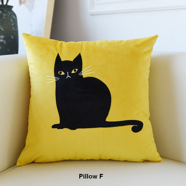 Modern Sofa Decorative Pillows, Cat Decorative Throw Pillows for Couch, Lovely Cat Pillow Covers for Kid's Room, Modern Decorative Throw Pillows-Art Painting Canvas