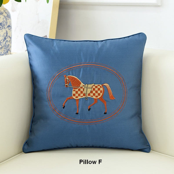 Modern Sofa Decorative Pillows, Embroider Horse Pillow Covers, Modern Decorative Throw Pillows, Horse Decorative Throw Pillows for Couch-Art Painting Canvas