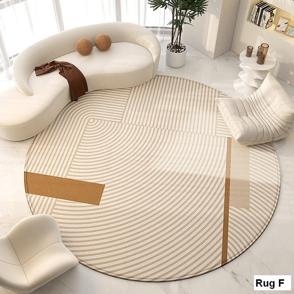 Modern Round Rugs for Bedroom, Dining Room Contemporary Round Rugs, Circular Modern Rugs under Chairs, Contemporary Modern Rug for Living Room-Art Painting Canvas