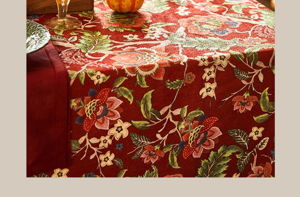 Large Modern Rectangle Tablecloth for Dining Table, Azalea Flower Pattern Table Covers for Dining Table, Red Flower Pattern Table Cloth for Oval Table-Art Painting Canvas