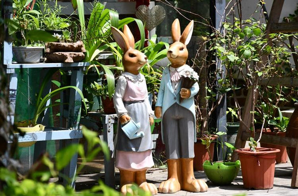 Rabbit Statues, Animal Statue for Garden Ornaments, Extra Large Rabbit Couple Statue, Villa Courtyard Decor, Outdoor Garden Design Ideas, Garden Decoration Ideas-Art Painting Canvas