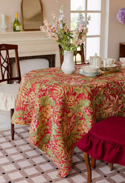 Large Modern Rectangle Tablecloth for Dining Table, Flower Pattern Red Table Covers for Round Table, Farmhouse Table Cloth for Oval Table-Art Painting Canvas