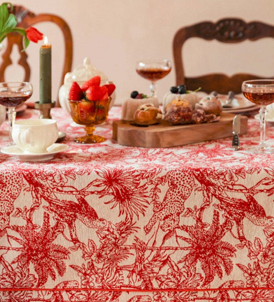 Modern Rectangle Tablecloth for Dining Room Table, Jungle Animals Leopard Parrot Pattern Tablecloth for Home Decoration, Large Square Tablecloth, Christmas Tablecloth-Art Painting Canvas