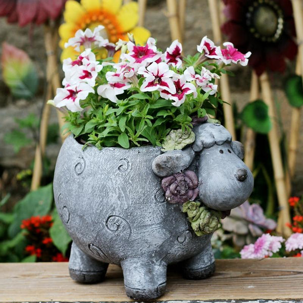 Lovely Sheep Statue for Garden, Sheep Flower Pot, Animal Statue for Garden Courtyard Ornament, Villa Outdoor Decor Gardening Ideas-Art Painting Canvas