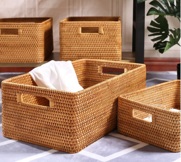 Oversized Rattan Storage Basket, Extra Large Rectangular Storage Basket for Clothes, Storage Baskets for Bathroom, Bedroom Storage Baskets-Art Painting Canvas