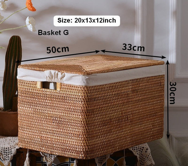 Square Storage Basket with Lid, Extra Large Storage Baskets for Clothes, Rattan Storage Basket for Shelves, Oversized Storage Baskets for Kitchen-Art Painting Canvas