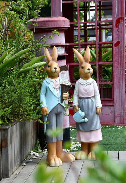 Rabbit Statues, Animal Statue for Garden Ornaments, Extra Large Rabbit Couple Statue, Villa Courtyard Decor, Outdoor Garden Design Ideas, Garden Decoration Ideas-Art Painting Canvas