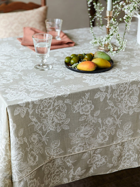 French Flower Pattern Tablecloth for Round Table, Vintage Rectangle Tablecloth for Dining Room Table, Rustic Farmhouse Table Cover for Kitchen-Art Painting Canvas