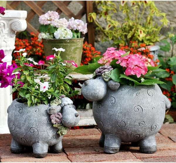 Lovely Sheep Statue for Garden, Sheep Flower Pot, Animal Statue for Garden Courtyard Ornament, Villa Outdoor Decor Gardening Ideas-Art Painting Canvas