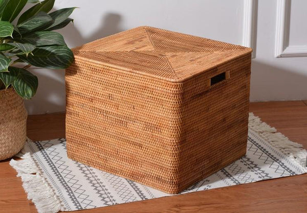 Square Storage Basket with Lid, Extra Large Storage Baskets for Clothes, Rattan Storage Basket for Shelves, Oversized Storage Baskets for Kitchen-Art Painting Canvas