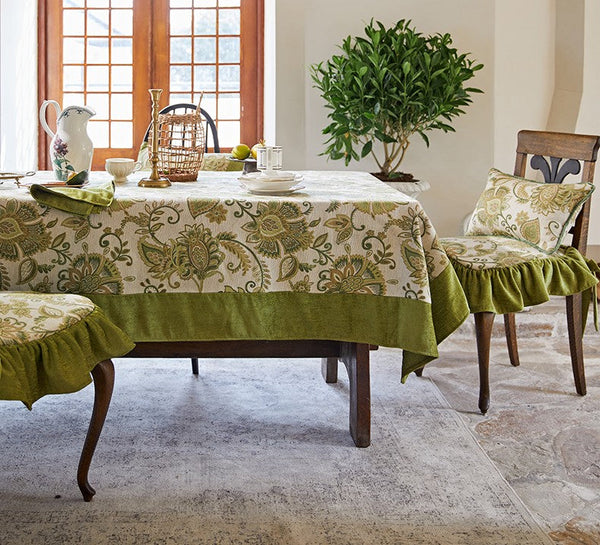 Extra Large Modern Tablecloth Ideas for Dining Room Table, Green Flower Pattern Table Cover for Kitchen, Outdoor Picnic Tablecloth, Rectangular Tablecloth for Round Table-Art Painting Canvas