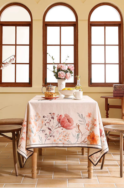 Spring Flower Rustic Table Cover, Rectangle Tablecloth for Dining Table, Extra Large Modern Tablecloth, Square Linen Tablecloth for Coffee Table-Art Painting Canvas