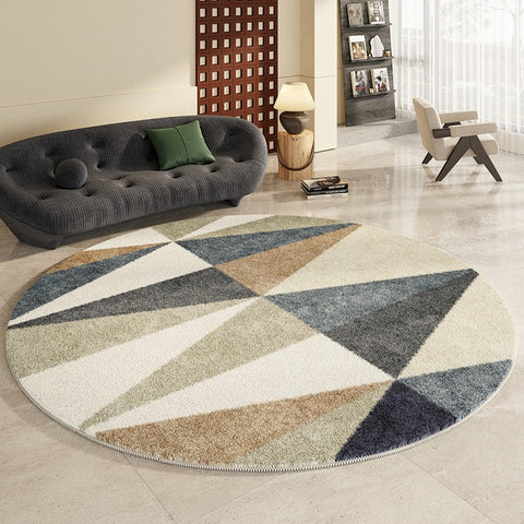 Abstract Contemporary Round Rugs, Modern Rugs for Dining Room, Geometric Modern Rugs for Bedroom, Modern Area Rugs under Coffee Table-Art Painting Canvas