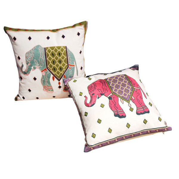 Elephant Embroider Cotton Pillow Covers, Farmhouse Decorative Sofa Pillows, Cotton Decorative Pillows, Decorative Throw Pillows for Couch-Art Painting Canvas