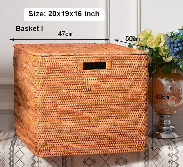 Square Storage Basket with Lid, Extra Large Storage Baskets for Clothes, Rattan Storage Basket for Shelves, Oversized Storage Baskets for Kitchen-Art Painting Canvas