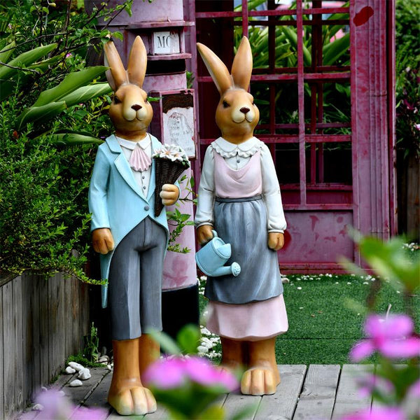 Rabbit Statues, Animal Statue for Garden Ornaments, Extra Large Rabbit Couple Statue, Villa Courtyard Decor, Outdoor Garden Design Ideas, Garden Decoration Ideas-Art Painting Canvas