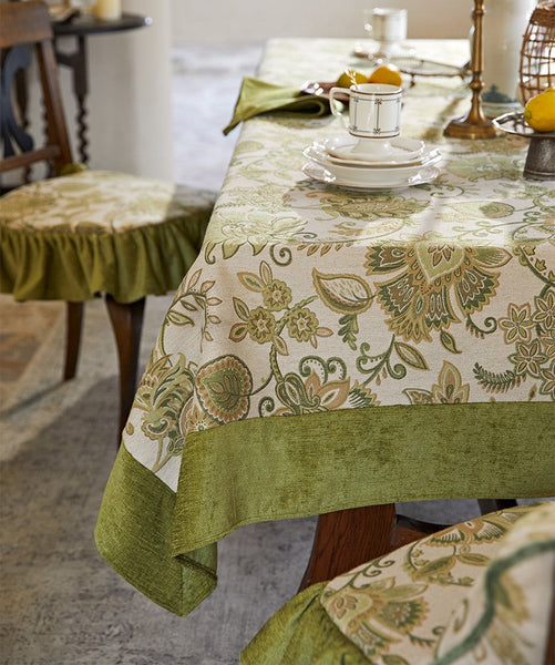 Long Rectangular Tablecloth for Round Table, Extra Large Modern Tablecloth Ideas for Dining Room Table, Green Flower Pattern Table Cover for Kitchen, Outdoor Picnic Tablecloth-Art Painting Canvas