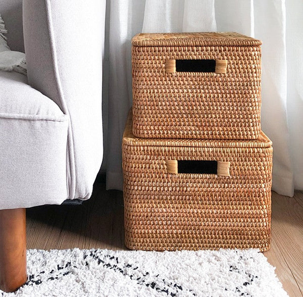 Extra Large Storage Baskets for Clothes, Oversized Rectangular Storage Basket with Lid, Wicker Rattan Storage Basket for Shelves, Storage Baskets for Bedroom-Art Painting Canvas