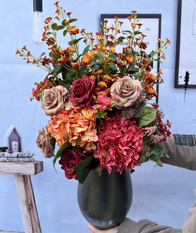 Creative Faux Silk Floral Bouquet Table Centerpiece, Modern Artificial Floral Arrangement for Bedroom, Large Bunch of Autumn Flowers Arrangement Interior Design-Art Painting Canvas