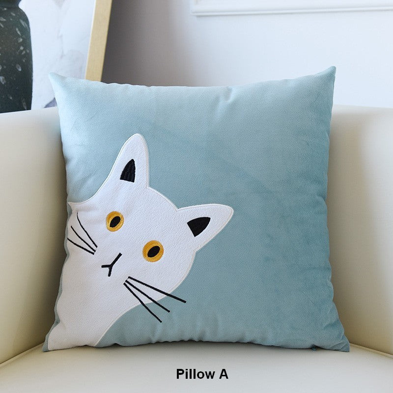 Modern Decorative Throw Pillows, Lovely Cat Pillow Covers for Kid's Room, Modern Sofa Decorative Pillows, Cat Decorative Throw Pillows for Couch-Art Painting Canvas