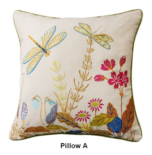 Butterfly Dragonfly Cotton and linen Pillow Cover, Modern Decorative Pillows for Couch, Decorative Throw Pillows for Living Room, Decorative Sofa Pillows-Art Painting Canvas