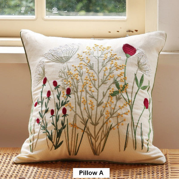 Farmhouse Decorative Pillows for Sofa, Embroider Flower Cotton Pillow Covers, Spring Flower Decorative Pillows for Bedroom, Decorative Pillows for Couch-Art Painting Canvas