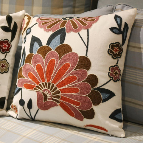 Sofa Decorative Pillows, Embroider Flower Cotton Pillow Covers, Flower Decorative Throw Pillows for Couch, Farmhouse Decorative Throw Pillows-Art Painting Canvas