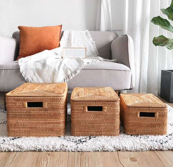 Rattan Rectangular Storage Basket with Lid, Extra Large Storage Baskets for Clothes, Storage Baskets for Bedroom, Woven Storage Baskets for Living Room-Art Painting Canvas