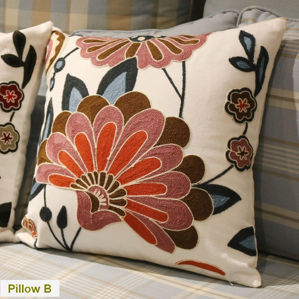 Decorative Pillows for Sofa, Flower Decorative Throw Pillows for Couch, Embroider Flower Cotton Pillow Covers, Farmhouse Decorative Throw Pillows-Art Painting Canvas